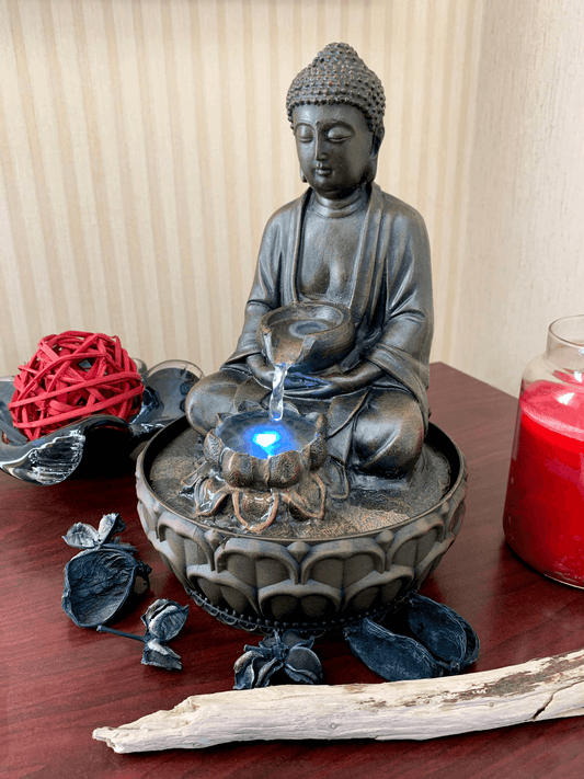 Mantra Meditation Fountain – Tabletop Zen Water Feature with LED Light