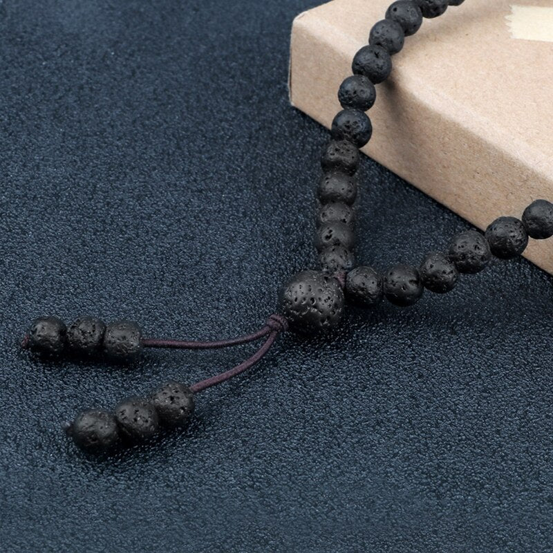 6mm Black Natural Lava Stone Bracelet Meditation Prayer Yoga 108 Mala