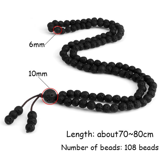 6mm Black Natural Lava Stone Bracelet Meditation Prayer Yoga 108 Mala