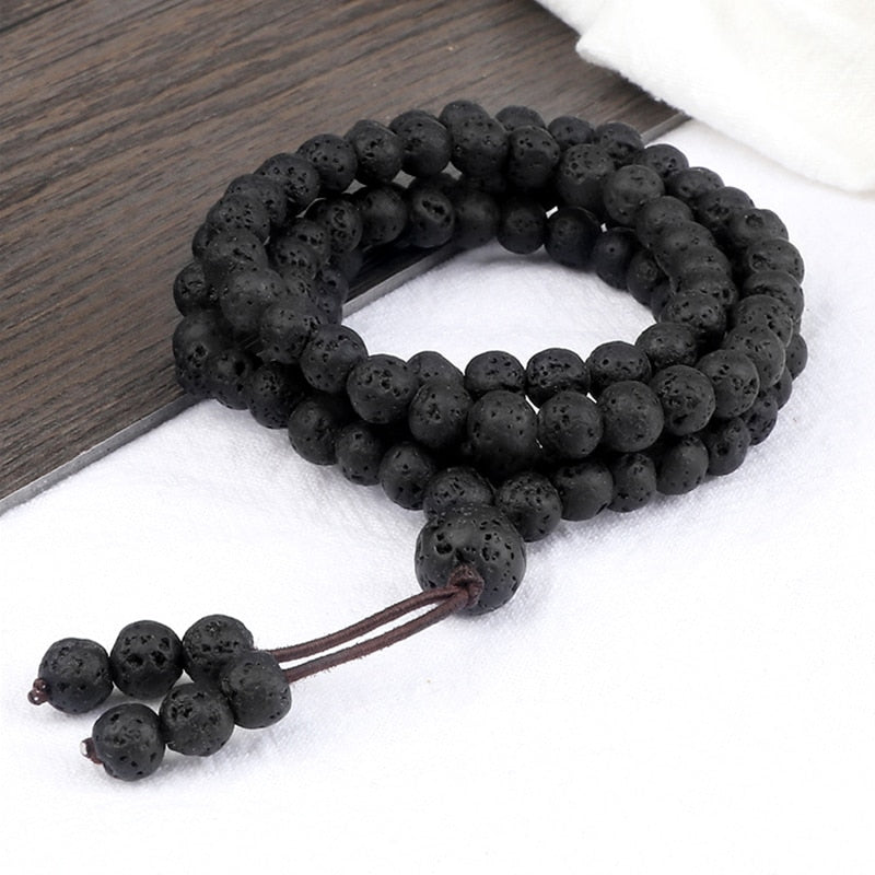6mm Black Natural Lava Stone Bracelet Meditation Prayer Yoga 108 Mala