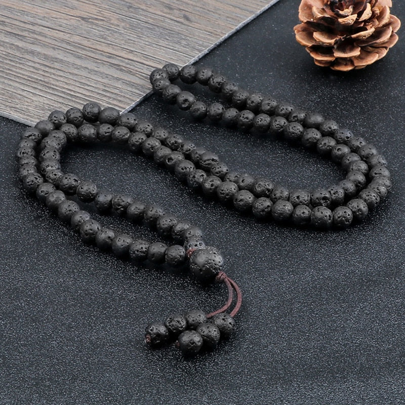 6mm Black Natural Lava Stone Bracelet Meditation Prayer Yoga 108 Mala